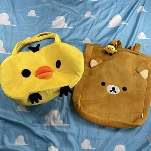 2pc Rilakkuma Kiiroitori Bag NWOT San-X Jumbo Face Travel Weekender Bag